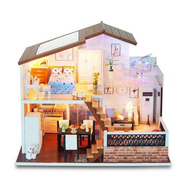 DIY Miniature Dollhouse Wooden Modern House Toy Assemble Wooden Doll Cottage Model Christmas Handmade by Children Gift