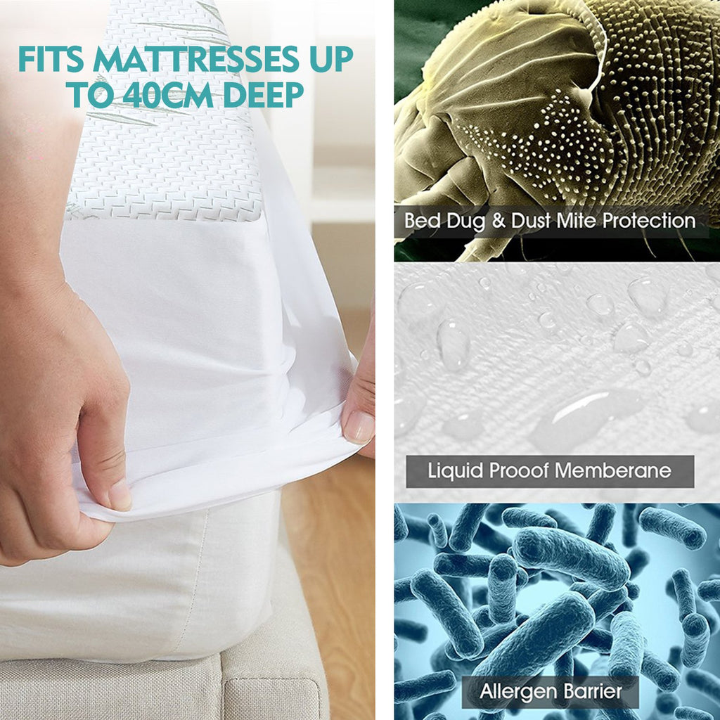 DreamZ Fitted Waterproof Mattress Protector with Bamboo Fibre Cover Single Size