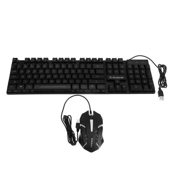 KM320 Waterproof 104key LED USB Wired Gaming Keyboard & 1000DPI Mouse Combo Set Multi-Colored Changing Backlight Mouse for Computer Desktop Notebook