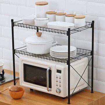 Multilayer Stainless Steel Microwave Oven Storage Shelf Pots Pans Seasoning Standing Type Holders