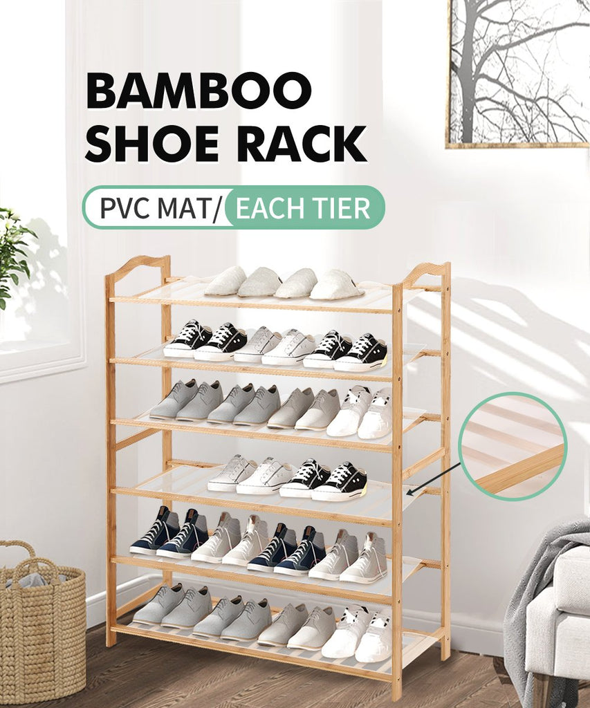 Levede Bamboo Shoe Rack Storage Wooden Organizer Shelf Stand 6 Tiers Layers 90cm