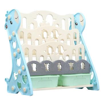 3/4 Tiers Children Bookshelf Small Kids Books Storage Shelver Racks with 2 Storage Boxes
