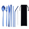 Image of 8Pcs Titanium-Plated 304 Stainless Steel Cutlery Set Knife Fork Spoon Chopsticks And Straw Combination