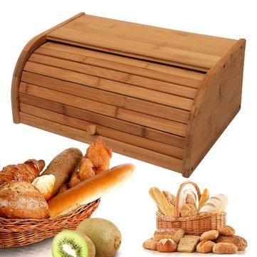Nature Bamboo Wooden Roll Up Kitchen Bread Box Bin Storage Holder Baskets Container