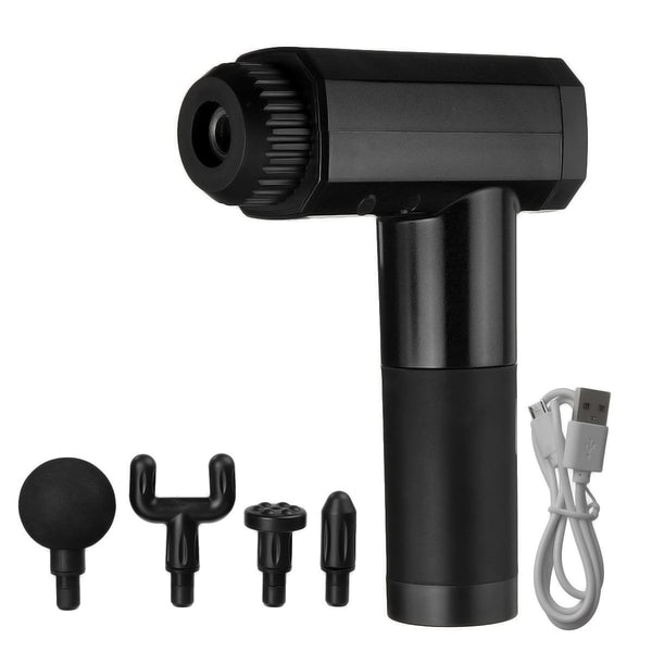 7200r/min Electric Muscle Fascia Massager w/ 4 Head Rechargeable Percussion Deep Vibration Body Leg Neck Pain Relief Therapy Device