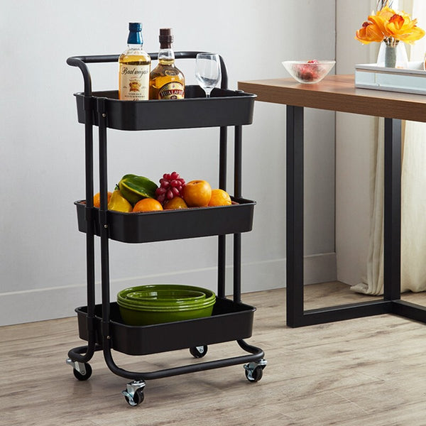 Multifunctional 3-Tier Storage Rack Trolley Rolling Utility Cart Home Kitchen Storage Rack