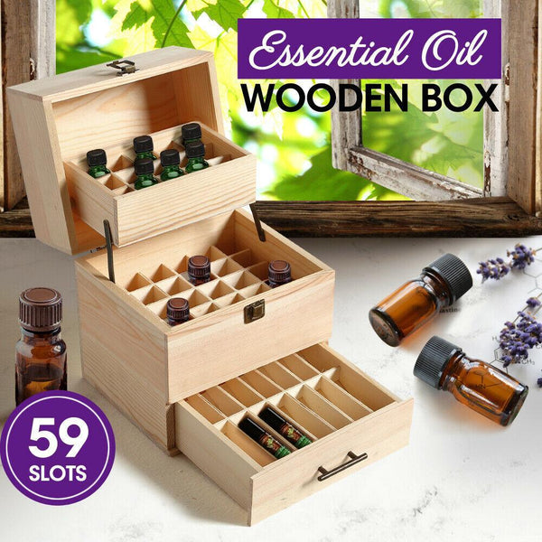 Essential Oil Storage Box Wooden 59 Slots Aromatherapy Organiser Container Case