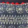 Image of Indigo Batik Cotton Cushion with Flower Motif and Red Pom Poms - Handmade Hmong Fabric