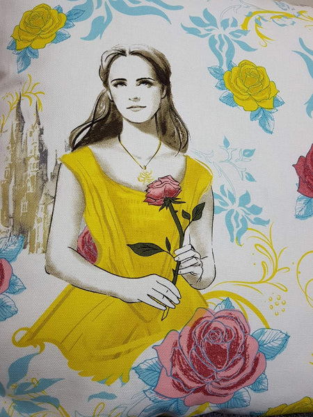 beauty and the beast fabric cushion cover, belle pillow, belle fabric, 18 inch pillow, beauty and the beast belle.
