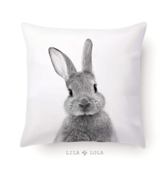 Bunny Rabbit Pillow, Cushion, Nursery Decor, Bunny Print, Kids Room, Childrens Bedroom, Woodlands, Black White and Grey, Gender Neutral Gift