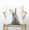 Image of Bunny Rabbit Pillow, Cushion, Nursery Decor, Bunny Print, Kids Room, Childrens Bedroom, Woodlands, Black White and Grey, Gender Neutral Gift