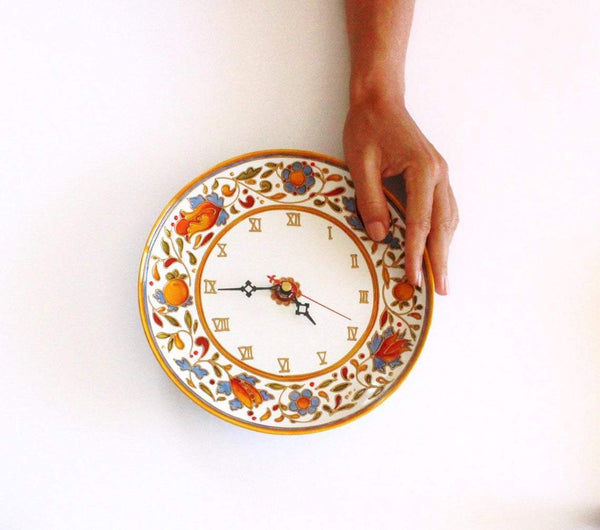 Kitchen decorative clock 21 cm Ceramic wall clock Hand painted orange Majolica Design wall clocks Hostess gift idea Housewarming gift 21 cm
