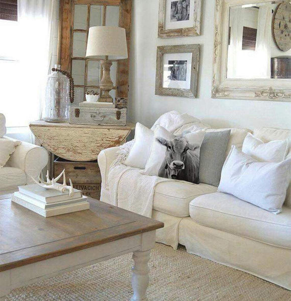 Farmhouse Pillow, Cow Cushion Black and White, Farmhouse Decor, Farm Animal Photo, Square Cushion, Cow Throw Pillow, Farmhouse Cushion