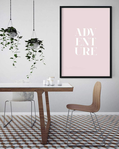 Adventure Print - Blush Pink Wall Art - Light Pink Wall Decor - One Word Quotes - Minimalist Quote Poster - Printable Typography