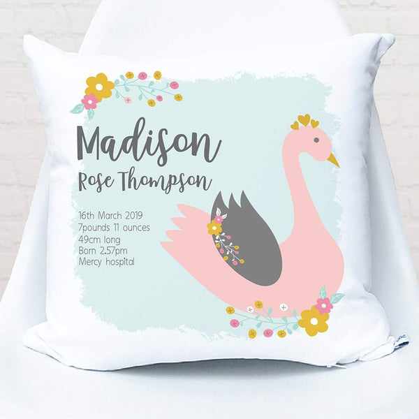 Birth Stat Pillow, Birth Announcement, Swan Nursery, Swan Nursery Decor, Birth Stat Cushion, Swan Pillow, Girls Coming Home, Birth Cushion