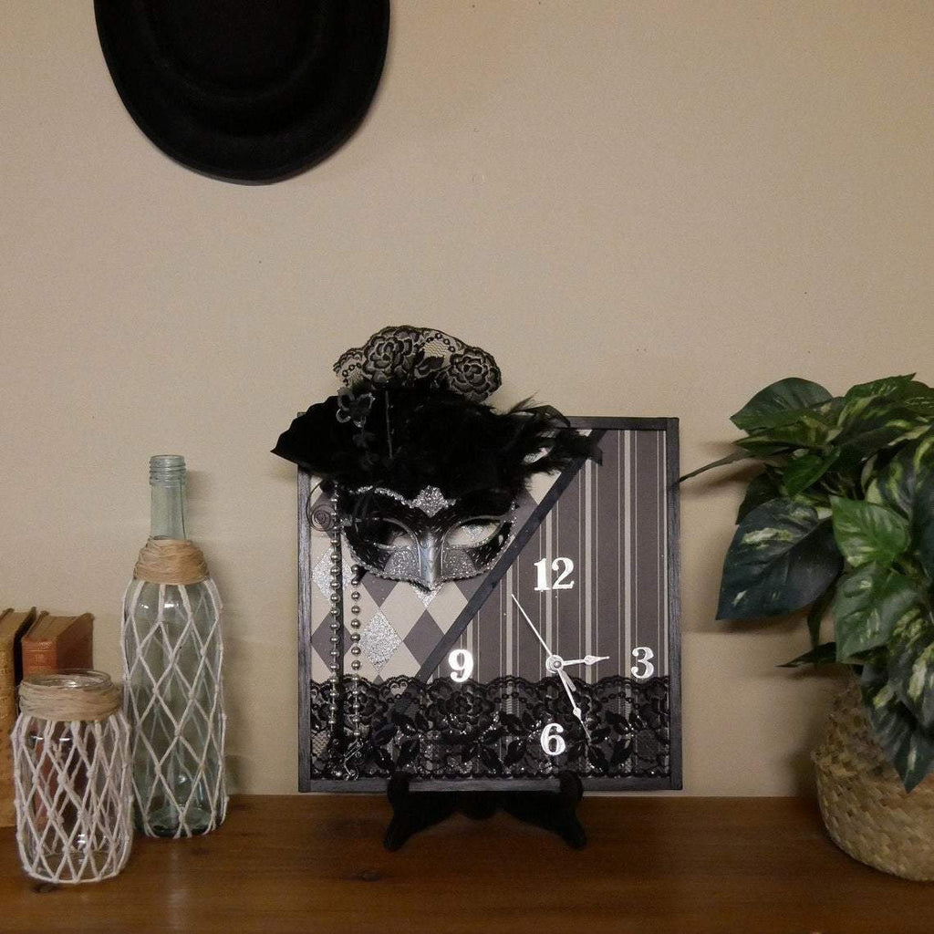 Venetian Mask Wall Clock, Womens Gift, Wall Art, Housewarming Gift