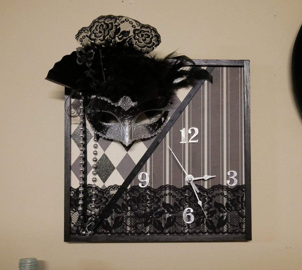 Venetian Mask Wall Clock, Womens Gift, Wall Art, Housewarming Gift