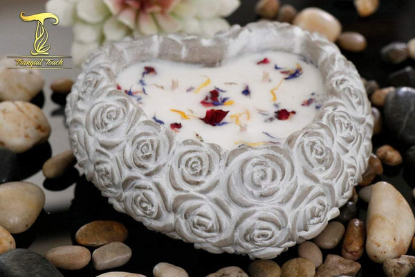 Heart Shape Scented Candle | Limited Edition Rose Infused Concrete Candle Pot | Aromatherapy Candles | Scented Romantic Candle For Her