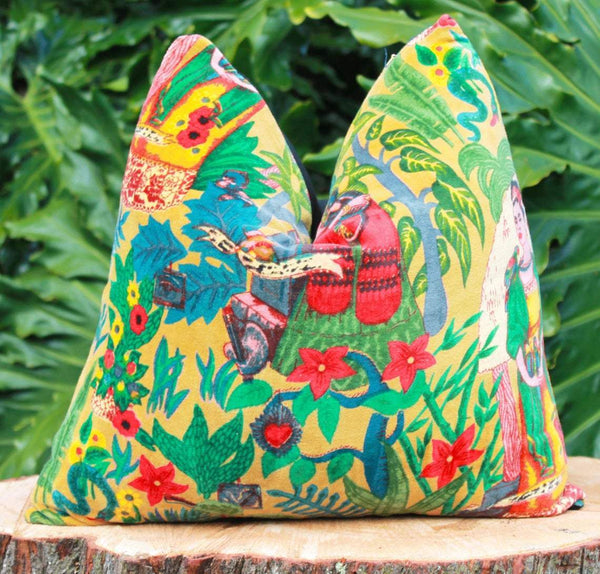 Linen Connections Frida Kahlo Velvet Cushion Cover Frida's Garden Cushion Handmade Mexico Muertes Decorative Cushion 100% cotton velvet