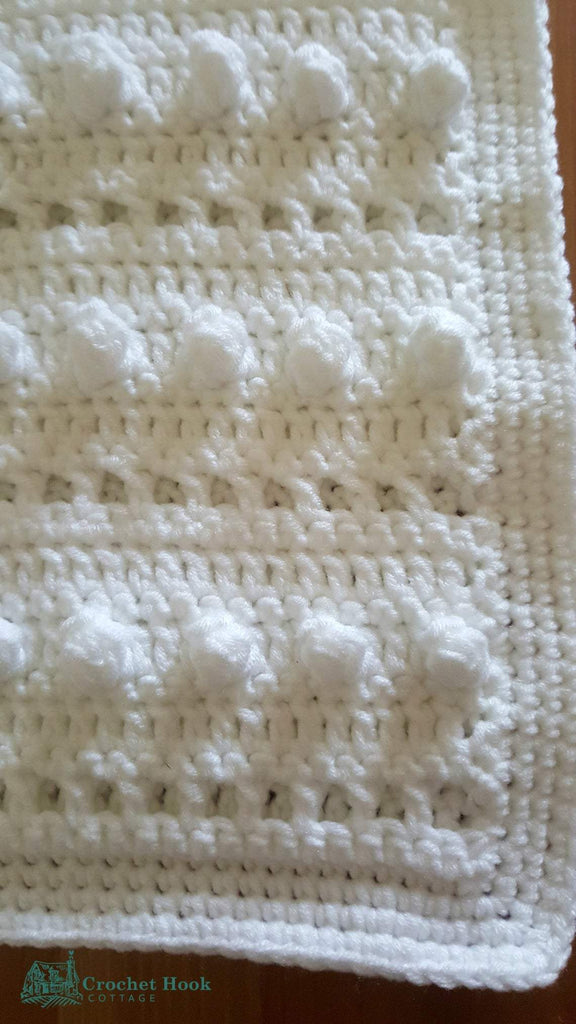 White Cushion Cover "String of Pearls", approximately 38cm (15") square, crocheted with cotton-acrylic blend yarn