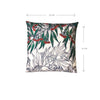 Image of Designer art cushion, linen cotton canvas fabric, red green grey flowers, Australian gum leaves
