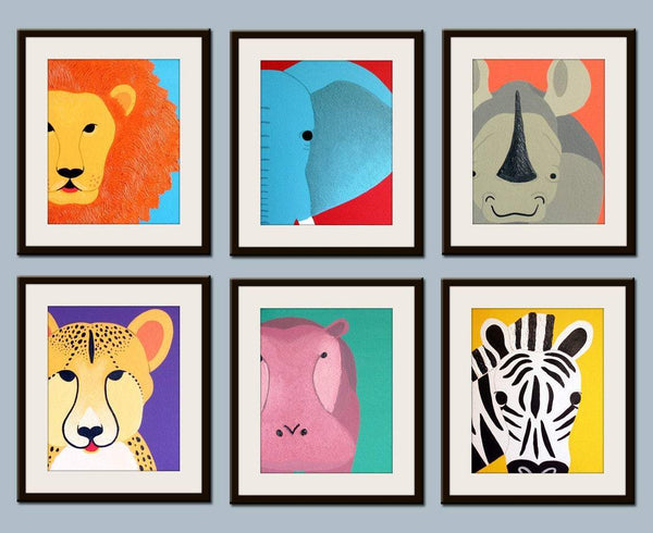 Playroom decor, playroom art, playroom prints. Jungle playroom decor. SET OF 8 prints of safari african wild zoo animals