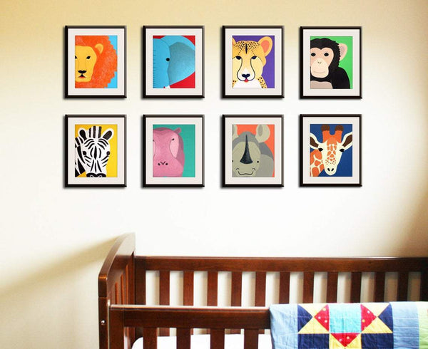 Playroom decor, playroom art, playroom prints. Jungle playroom decor. SET OF 8 prints of safari african wild zoo animals