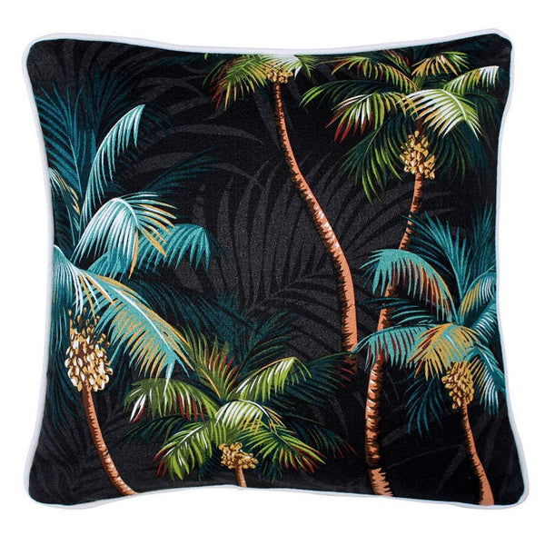 Hawaiian Tropical cushion cover beach island coastal polynesian chic Black Palm Trees Barkcloth