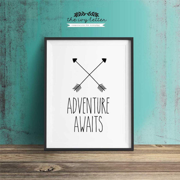 Boys Printable Art, Boys Digital Print, Boys Wall Decor, Boys Printable Wall Art, Boys Nursery Art, Adventure Awaits, Black and White Print