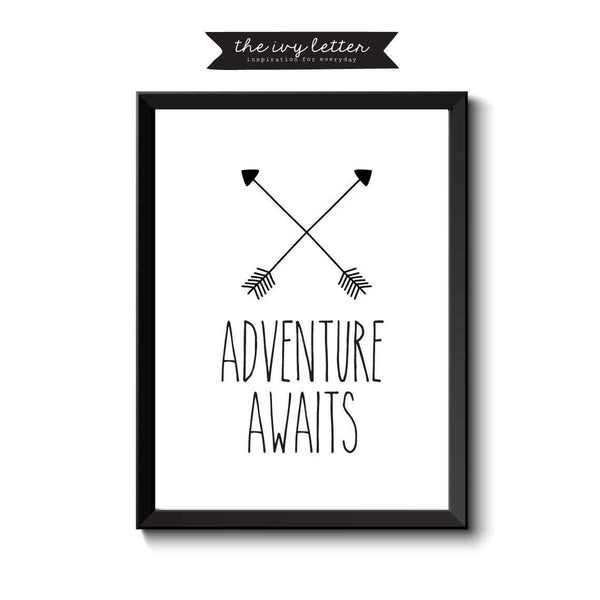 Boys Printable Art, Boys Digital Print, Boys Wall Decor, Boys Printable Wall Art, Boys Nursery Art, Adventure Awaits, Black and White Print