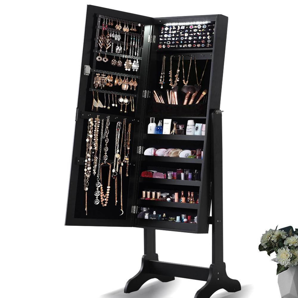 Levede Dual Use Mirrored Jewellery Dressing Cabinet with LED Light Black Colour
