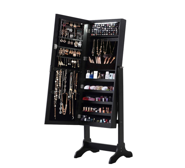 Levede Dual Use Mirrored Jewellery Dressing Cabinet with LED Light Black Colour