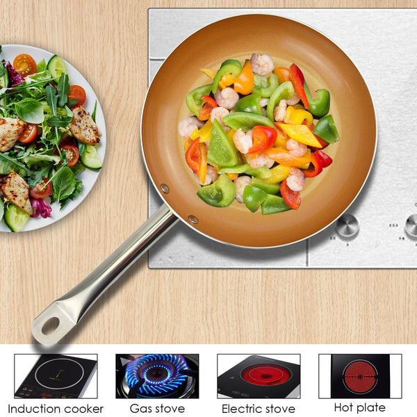 Non-Stick Ceramic Copper Induction Frying Pan Set Dishwasher Oven Safe Cookware