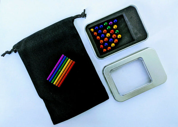 63PC Colourful Magnetic Sticks + Metal Balls, Magnet Building Educational