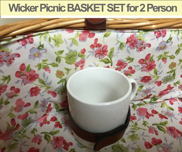 Wicker Picnic BASKET SET for 2 Person, BBQ Camping Beach Caravan Travel