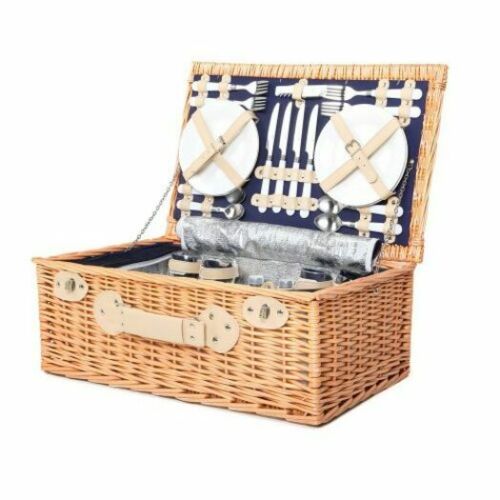 Alfresco 4 Person Picnic Basket Baskets Blue Deluxe Outdoor Corporate Blanket Park Trip