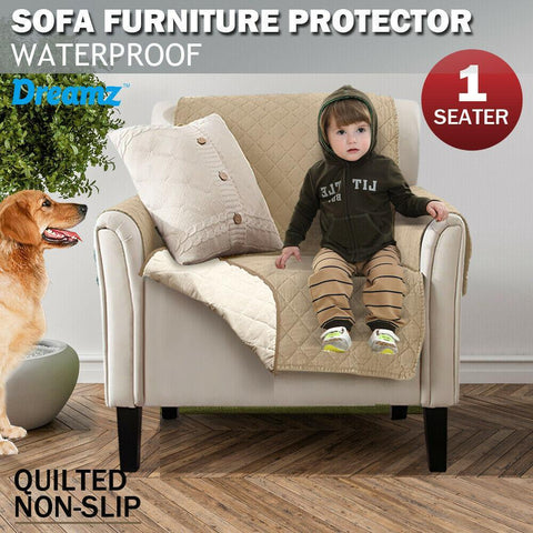 1 Seater Couch Sofa Cover Removable Quilted Slipcover Pet Kids Protector With Strap