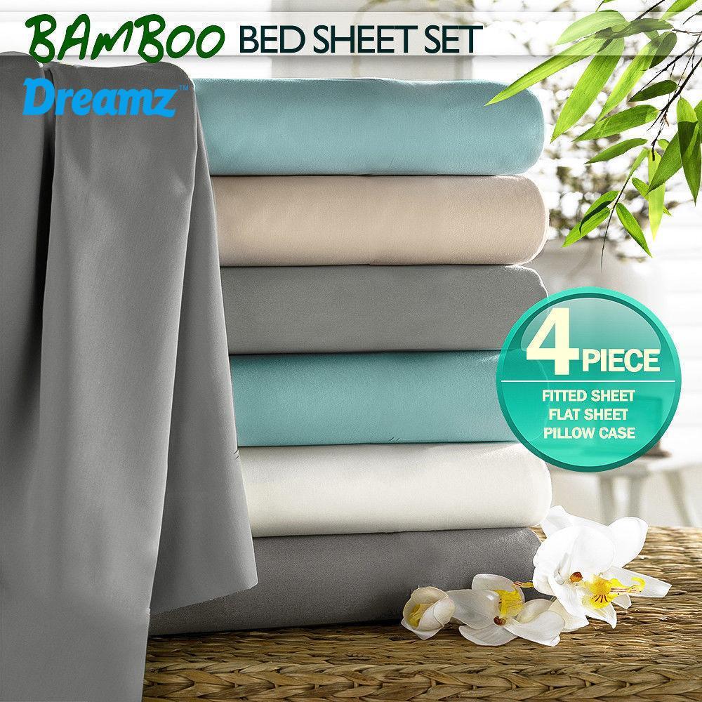 DreamZ 400TC 4 Pcs Natural Bamboo Cotton Bed Sheet Set in Size King Bluish Grey