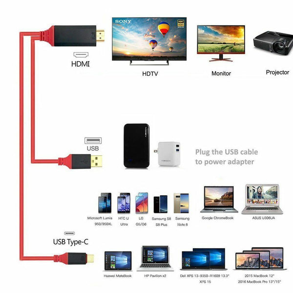 USB 3 In 1 Type C To HDMI Cable With USB Power Charging