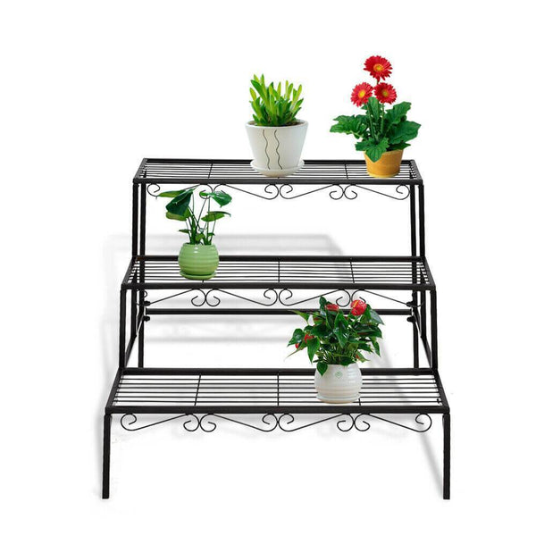 Levede 3 Tier Rectangle Metal Plant Stand Flower Pot Planter Corner Shelf Black