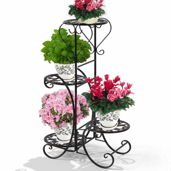 2x Levede Flower Shape Metal Plant Stand with 4 Plant Pot Space in Black Colour
